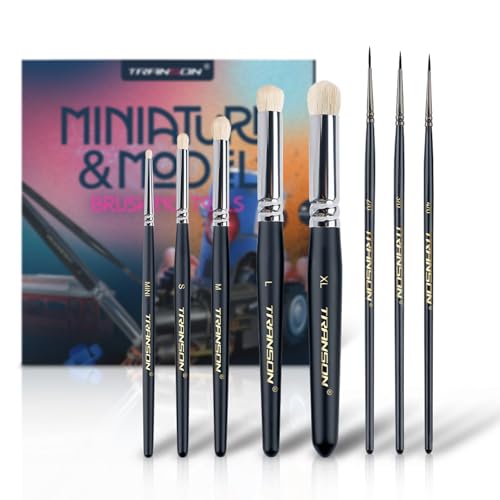 Transon 8pcs Miniature Painting Dry Brush Set with 5 Drybrushes and 3 Small Detail Brushes for Model Making and Miniature Model Painting - size: 8 PCS