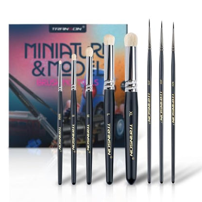 Transon 8pcs Miniature Painting Dry Brush Set with 5 Drybrushes and 3 Small Detail Brushes for Model Making and Miniature Model Painting - size: 8 PCS
