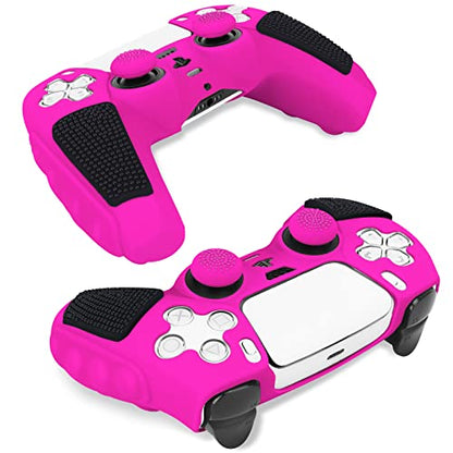 SIKEMAY Anti-Slip PS5 Controller Skin, Soft Thicken Non-Slip Studded Silicone Gel Grip Protective Cover Case for PlayStation 5 Controller Grip, 2 Pack with 8 x Thumb Grip Caps - color: Nova Pink-Black