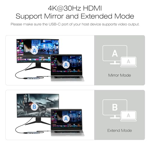 BENFEI USB C Hub 5-in-1 with 4K HDMI(Certified), 100W Power Delivery, 3 USB-A, Silicone Cable, Aluminum Case Compatible with MacBook Pro/Air, iPad Pro, iMac, iPhone 15 Pro/Pro Max, XPS, Thinkpad - color: Gray, size: 5-in-1