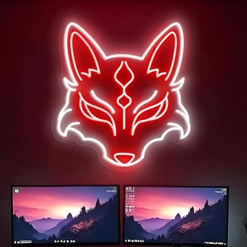 Kitsune Mask Neon Sign Japanese Fox Spirit LED Light, Oni Mask Sign, Yokai Neon Wall Decor for Bedroom, Gaming Room, Anime Room, Bar, Gift for Men or Boyfriend, 13.8"x12.6" - color: Kitsune Mask