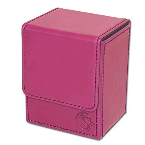 BCW Deck Case LX | Holds 80 Sleeved Gaming Cards | Pink Leatherette with Red Stitching | Magnetic Closure | Durable Card Storage for Magic, Pokémon, Star Wars, and More