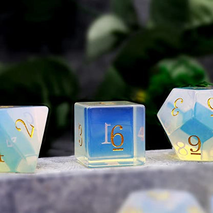 Haxtec Opal Dice DND Dice Set Gemstone D&D Dice with Dice Case Compatible with Dungeons and Dragons TTRPG DND Master Gift-Opal - color: White