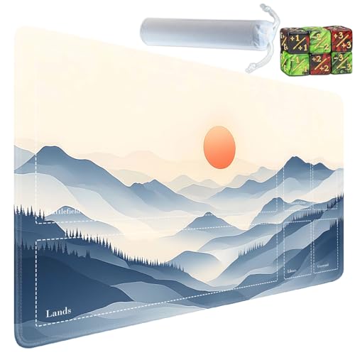 for MTG Card Playmat with Zones-Includes A Storage Bag and 6 Dice, 24 x 14 inches for TCG Playmat with Non-Slip Rubber, Game Mat, Snow Mountain Sunset - color: Yux-playmats-2-2A-272