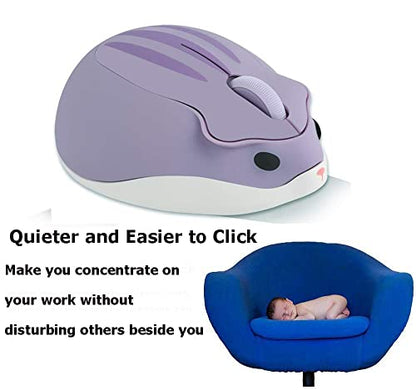 2.4GHz Wireless Cute Hamster Shape Less Noice Portable Mobile Optical 1200DPI USB Mice Cordless Mouse for PC Laptop Computer Notebook MacBook Kids Girl Gift (Purple)