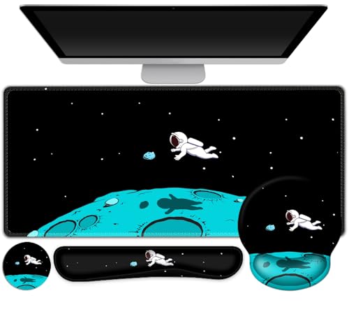 Gaming Mouse Pad, Large Desk Mat, Cute Desk Pad Protector, 4in1 XXL Mousepad + Keyboard Wrist Rest+Mouse Wrist Rest+Coaster Set with Ergonomic Desk Pad for Home Office PC Computer, Cool Space Alien - color: Cool Space Alien