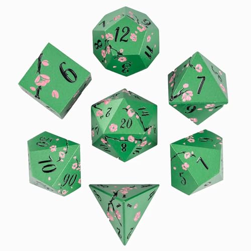 UDIXI DND Metal Dice Set, Flower Solid Metal RPG Dice Set Green for D&D | Pink Flower, Metal Case Packaging, Heavy Metal Dice, D&D Gift, for Dungeons and Dragons Role Playing Games Tabletop Games - color: Flower/Greenblack