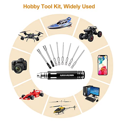 10 in 1 RC Model Repair Tools Kit with 1.5/2.0/2.5/3.0/4.0/5.5mm Hex Bits | Screwdrivers Wrench Phillips & Slotted Screwdriver Set, Metal Tray for RC Cars Helicopter Drone Boat - color: Black With Red Tray