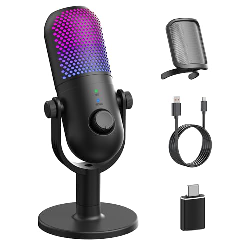 USB Microphone for PC Gaming: Condenser Microphone RGB for Gamer with Stand Mic - Recording Mic for Computer&Laptop with Qiuck Mute - Desk Podcast Mic for Podcast & Singing & Streaming & Youtube Black - style: Black