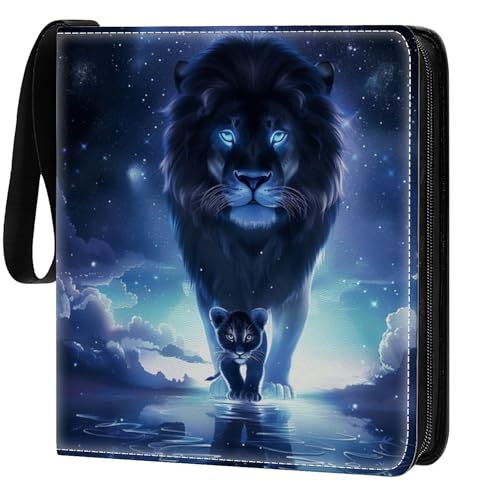 Card Binder 900 Pockets, 50 Sleeves Large Binder Trading Cards Holder 9 Pocket, Storage Organizer, Album Folder Case Protector Collector Gift Lion Glowing Blue Eyes - color: Lion Glowing Blue Eyes, size: 9 Pocket
