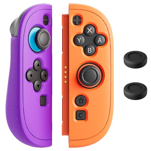 GLDRAM Soft Silicone Case for Switch 2 Joycon - Protective Cover with Anti-Slip Grip & Thumb Grips - Shock-Absorbing Skin for Left & Right Controllers (Purple & Orange) - color: Orange - Purple