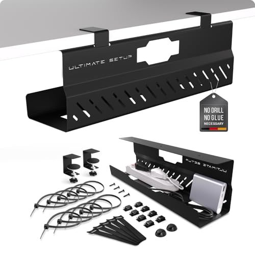 Under Desk Cable Management Tray no Drill – Wire Management - Cord Organizer – Huge Load Capacity – Under Desk Cable Tray no Drill (Black, 1 Piece Set) - color: Black, size: 1 piece set