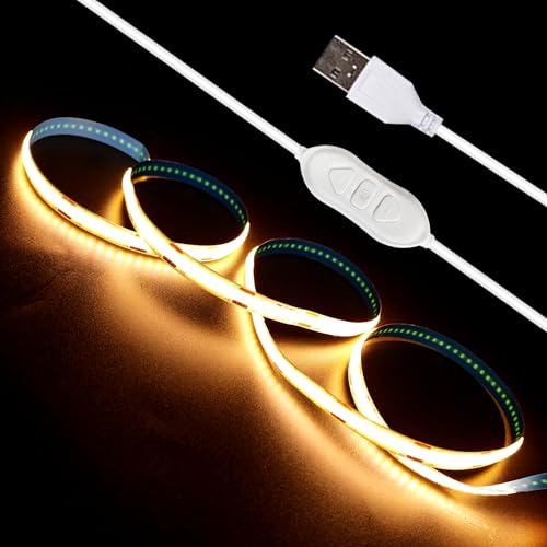 5V USB LED Strip Lights 3.28FT, 3Key COB Light Strip Warm White, Short LED Strip Light, Flexible Bright for Under Cabinet, Kitchen, TV Backlight, Shelves, Displays and TV Lights - color: Warm, size: 3.28FT