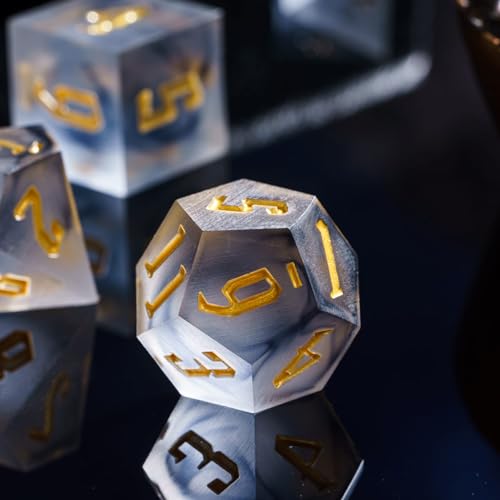 Cusdie Frosted Dice Sharp Edges DND Dice, 7 PCs D&D Dice, Handcrafted Polyhedral Dice Set, for Role Playing Game(Black) - color: Frosted-black Swirl