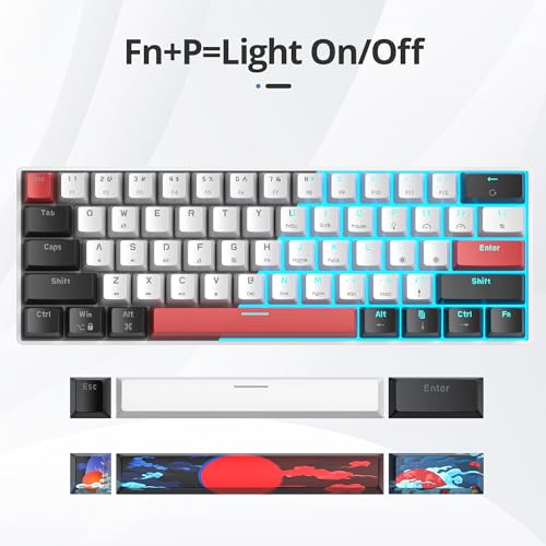 surmen 60% Mechanical Gaming Keyboard with Linear Red Switch, Wired Mini Compact Keyboard 60 Percent Backlit for Laptop Desktop PC Gamers （61 White-Ice Blue） - color: 61 White-Ice Blue