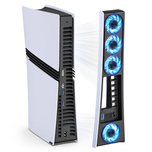 Ps5 Pro 4 Cooling Fans,Ps5 Pro Accessories Fans with USB 3.0,Efficient Quiet Cooler Fan with Adjustable Speed,Cooling Fan for PlayStation5 Pro Temperature-Controlled - color: Black