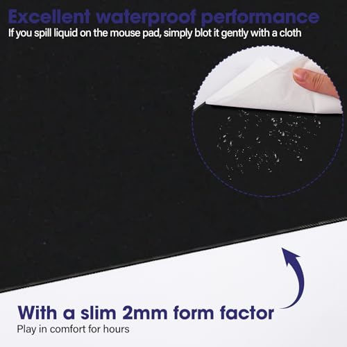 Large Extended Mouse Pad with Stitched Edges 35.4"x15.7" - Waterproof Desk Mat, Non-Slip Rubber Base for All-Desk Coverage, Perfect for Gaming Office Home, Black