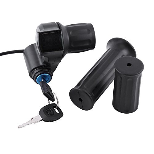 Tbest Half Twist Throttle,Throttle with Key Ignition,Universal E Throttle Grip Electric Motor Scooter Speed Controller & Cable Set,12V 99V Half Wrist Grip Throttle Handle with LED Display Key