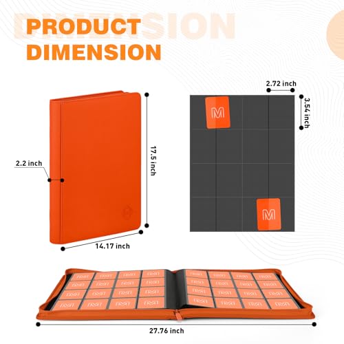 Premium Card Binder 16 Pocket,Trading Card Binder Holds up to 1000+Cards Sturdy Card Collection Album, Card Holder Folders for MTG, TCG, Game Cards & Sports Cards - color: 16 Orange