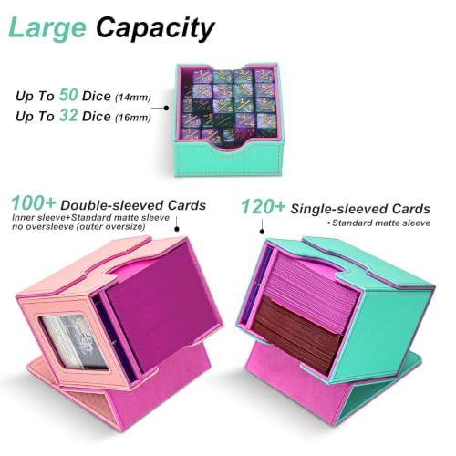 Commander Deck Box for MTG/PTCG/TCG - Patent Pending, Green Rose Pink | Card Deck Box with Display Fits 100+ Double-Sleeved Cards, Magnetic Trading Card Box with Dice Tray & 35PT Card Holder - color: Green Rose Pink