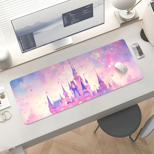 Mousepad Desk Mat Gaming Large Keyboard Cute Office Desktop Computer Laptop Castle XXL Long Giant Big Kawaii Aesthetic Girly Pretty Design Women Girl Gamer Oversized Wide 30x12'' Mousepad - color: Castle