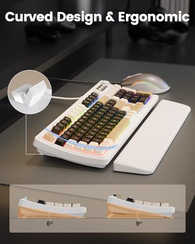 SABLUTE Gaming Keyboard and Mouse, Quiet Membrane with RGB Backlit, White | PC Gaming Keyboard with Multimedia Knob, Anti-Ghosting, Ergonomic Wrist Rest & 3200 DPI Mouse for Gamer/Office - color: White-Black