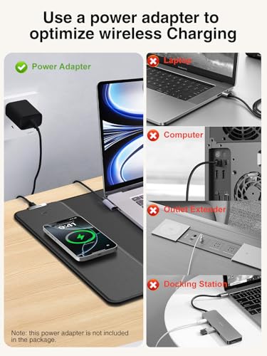 Magnetic Wireless Charging Mouse Pad, 31.5"x15.8" Large Desk Mat | Waterproof Mousepad, Smooth Glide, Stitched Edge, Non-Slip Rubber Base, Desk Pad Computer Keyboard Mat, No Adapter - color: Black-31.5"x15.8"-Mag