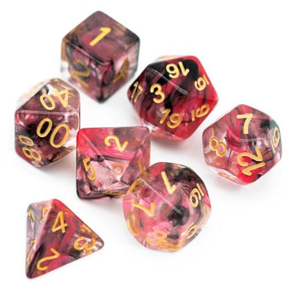 UDIXI Resin DND Dice Set 7PCS Polyhedral D&D Dice for Role Playing Games | Red Black Colors, Dreamy Effect, Velvet Dice Bag Packaging, for Dungeons and Dragons Role Playing Games and Tabletop Games - color: S-red and Black