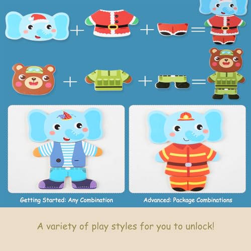 Wooden Bear Family Dress-up Puzzle Box for Toddlers(60pcs),Change Clothes Puzzle Games, Preschool Learning Activities Toys for Kids Ages 3+ - color: Mixed