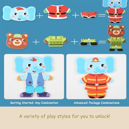 Wooden Bear Family Dress-up Puzzle Box for Toddlers(60pcs),Change Clothes Puzzle Games, Preschool Learning Activities Toys for Kids Ages 3+ - color: Mixed