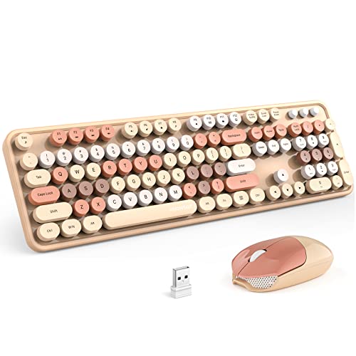 KNOWSQT Wireless Keyboard and Mouse Combo, MilkTea 104 Keys Full-Sized 2.4 GHz Round Keycap Colorful Keyboards, USB Receiver Plug and Play, for Windows, Mac, PC, Laptop, Desktop - color: A_milk tea colorful