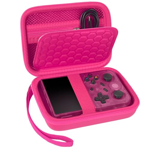 PAIYULE Travel Case Compatible with RG353V/ RG353VS/ R36S Retro Handheld Game Console, Handheld Emulator Storage Holder Organizer, Android Game Console Carrying Bag (Rose Red) (Box Only) - color: Rose Red, style: For R36s