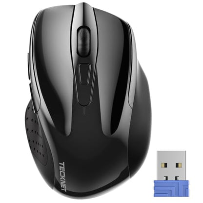 TECKNET Wireless Mouse, 2.4G Ergonomic Computer Mouse, 2600 DPI, Black | Ergonomic Design with Side Grips, Adjustable DPI, 2-Year Battery, Compact Size, USB-A Plug & Play, Wide OS Compatibility - color: Black