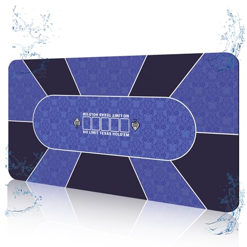 70 x 35 Inch Poker Mat for Table, Texas Hold'em Poker Table Top Mat with Carrying Bag, Waterproof Anti-Slip Rubber Blackjack Mat for Home Game Nights Up to 8 Players - color: 70 X 35 Inch Blue