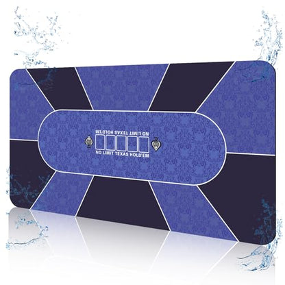 70 x 35 Inch Poker Mat for Table, Texas Hold'em Poker Table Top Mat with Carrying Bag, Waterproof Anti-Slip Rubber Blackjack Mat for Home Game Nights Up to 8 Players - color: 70 X 35 Inch Blue