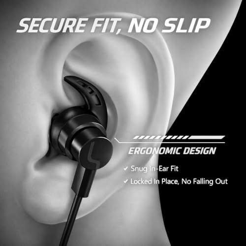 Wired Gaming Earbuds with Mic, Noise Cancelling USB C in-Ear Headphones for iPhone, Android, Xbox One, PS4, Switch, Extra Bass Shark Fin Design, Extra Bass for Sport Sleep Workout (Black)
