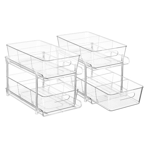Vtopmart 2 Pack Larger Pull Out Bathroom Under Sink Organizer (M-Standard) | Slide-out drawers, Multi-purpose storage, Clear visibility, Easy Set-up - color: Transparent, size: M-Standard (2 Pack)
