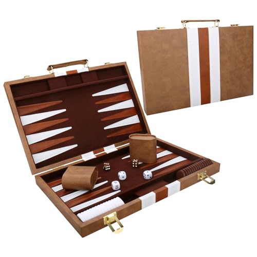 Backgammon Set - Classic Board Game with Premium Leather Case - Portable Travel Strategy Backgammon Game Set for Adults, Kids (11inch, Khaki) - color: Khaki, style: 11inch