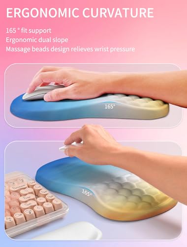 Hokafenle 2in1 Combination, Wave Keyboard Wrist Rest and Ergonomic Curvature Mouse Pad Wrist Support for Relieve Wrist Pain, Filled with Soft Cushion Memory Foam, Sunrise - color: Sunrise