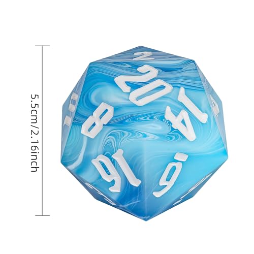 D20 Single Dice 55mm, 20 Sided DND Dice, Giant D20 D&D Polyhedral Die Large Die for RPG, Table Games (Blue/White Number) - color: Blue With White/White Number