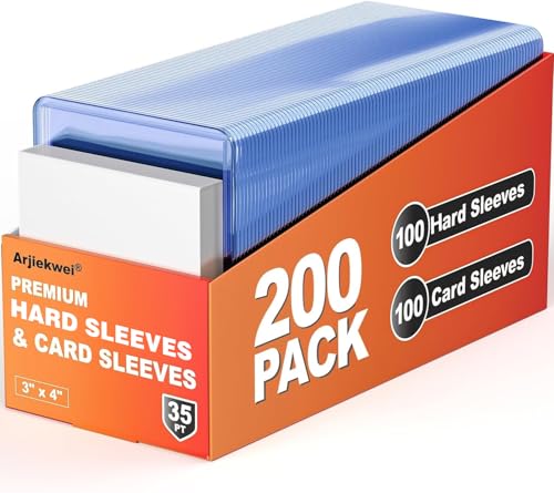 200 Pack Card Sleeves Hard Plastic, Arjiekwei 3"X 4" Baseball Cards Protectors Plastic, Premium Card Holder for Trading Sports Baseball Football Game Cards (100 Hard + 100 Soft) - size: 100 Hard Sleeves + 100 Soft Sleeves