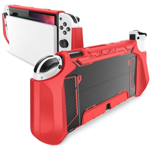 Mumba Dockable Case for Nintendo Switch OLED 2021, [Blade Series] TPU Grip Protective Cover Accessories Compatible with Nintendo Switch OLED and Joy-Con Controller (Red) - color: Red