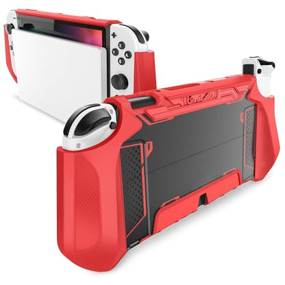 Mumba Dockable Case for Nintendo Switch OLED 2021, [Blade Series] TPU Grip Protective Cover Accessories Compatible with Nintendo Switch OLED and Joy-Con Controller (Red) - color: Red