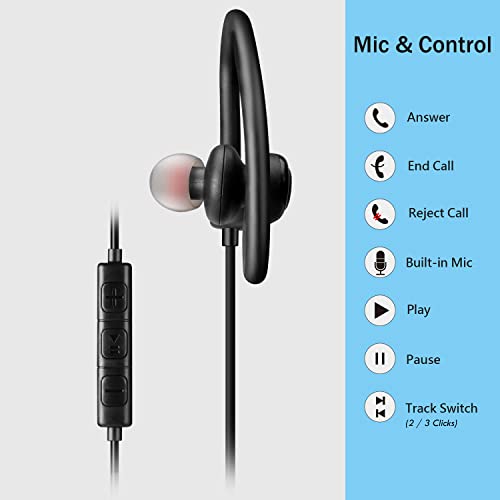 Single Earbud, One Ear Sport Earphone with Hook, Mono Headphone with Mic and in-line Control for Safe Driving, Biking, Running, Gaming and Working, for Right Ear Wearing Only, CGS09 | One Ear Mono Headphone with Mic & Ear Hook, for 3.5mm Audio Devices Use