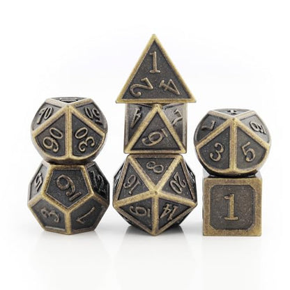 Haxtec Metal DND Dice Set, 7 Pcs Antique Polyhedral Dice for Table Games | Bronze D&D Dice with Leather Bag, Compatible with Dungeons and Dragons, Ancient Heavy Metallic, TTRPG Gifts for DND Lovers - color: Bronze