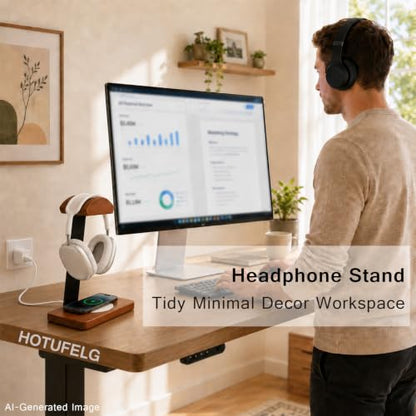 Wooden Headphone Stand with Wireless Charger Pad Nice Gift of Friends-White | Wide Curved Rest Compatible with Beats,Bose,Sony Accessories, Bedside Table, Gaming Setup, Office Organizer for Walnut Desk - color: White