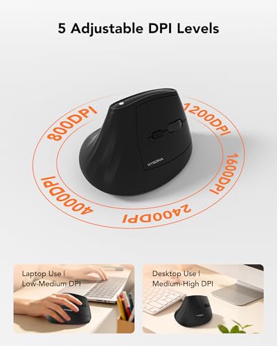KYSONA Ergonomic Mouse Wireless, Bluetooth Vertical Mouse, 5-Level Adjustable DPI, 2.4G Silent Switch Mice for Windows, MacOS, IPadOS, Laptop, PC, Black - color: Black