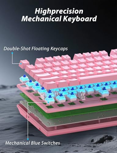 Wireless Mechanical Keyboard and Mouse Combo, 98-Key Gaming Keyboard with RGB Backlit, Tri-Mode BT5.0/2.4G/USB-C, 4000mAh Battery, 3200 DPI Gaming Mouse with Mouse Pad for PC, Laptop (Pink -Light) - color: Pink -light