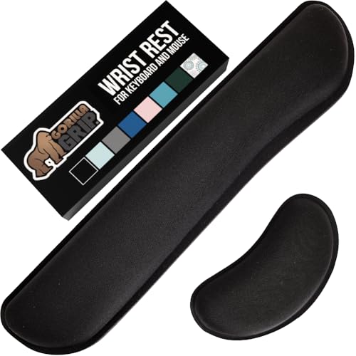 GORILLA GRIP Silky Memory Foam Wrist Rest for Computer Keyboard, Mouse, Ergonomic Design for Typing Pain Relief, Desk Pads Support Hand and Arm, Mousepad Rests, Stain Resistant, 2 Piece Pad, Black - color: Black, size: Set of 2 (Keyboard Rest + Mouse Rest