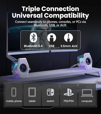 Edifier G2000 Pro 2.0 RGB Gaming Speakers with 64W Peak Power, White | Virtual 7.1 Surround Sound, 270° TempoFlow Light Sync, Bluetooth 5.4/USB-C/AUX for PC, PS5, Game Console - color: White